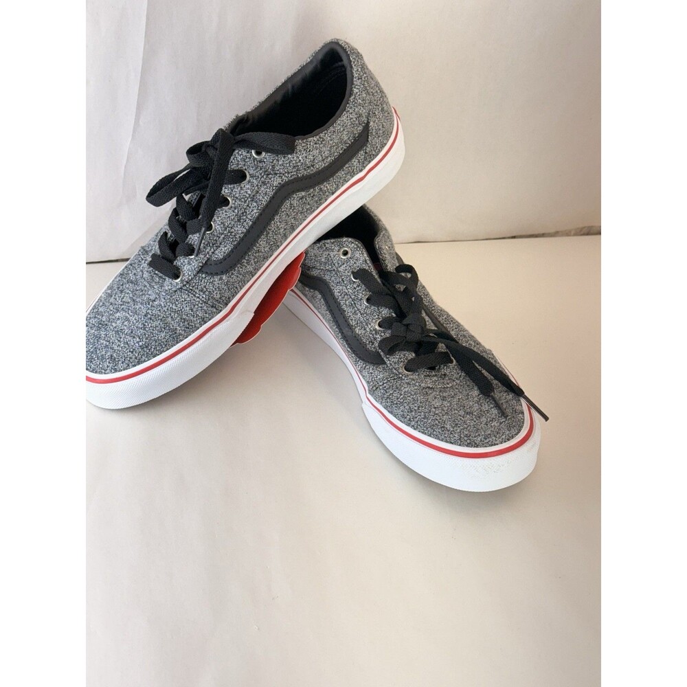 Vans Unisex Old Skool Youth 7 Sneakers Lace Up Low Shoes Grey Black Red - Picture 3 of 16